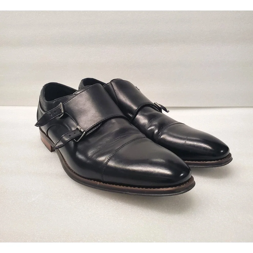 Stacy Adams Bayne Black Leather Double Monk Strap Dress Shoes Size 13M 25347.001